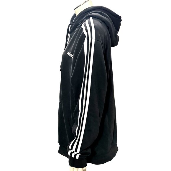 Adidas Black Hoodie White Stripes Kangaroo Pocket Drawstring Size Large Unisex - Picture 4 of 14